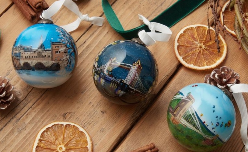 Christmas baubles with hand-painted scenes of Bath